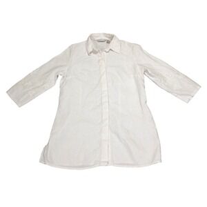Peter‎ Martin Size 8 Linen Button Up Collared White Blouse Long Sleeves